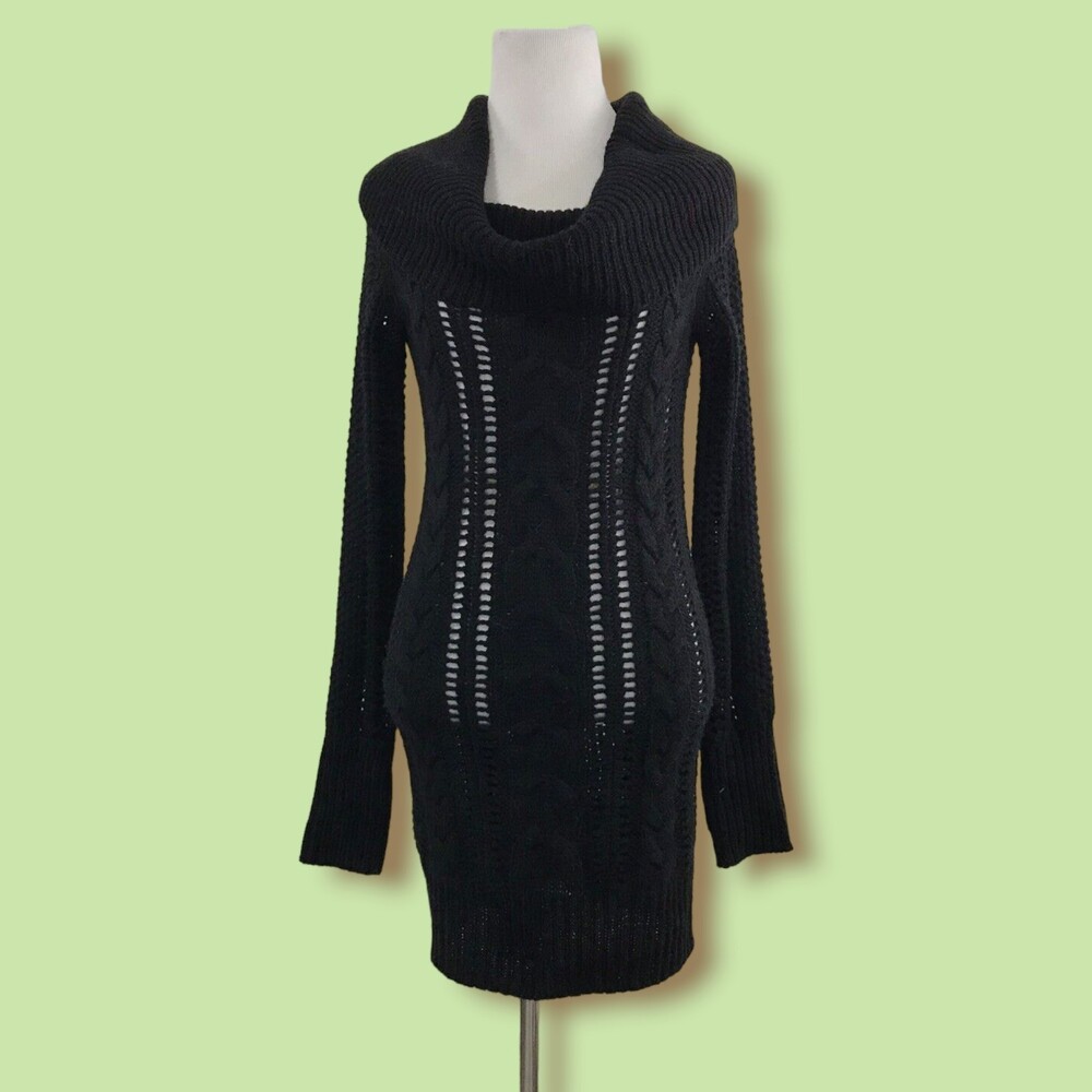Club Monaco sweater dress S black wool Alpaca cowl‎ neck Cable mob wife